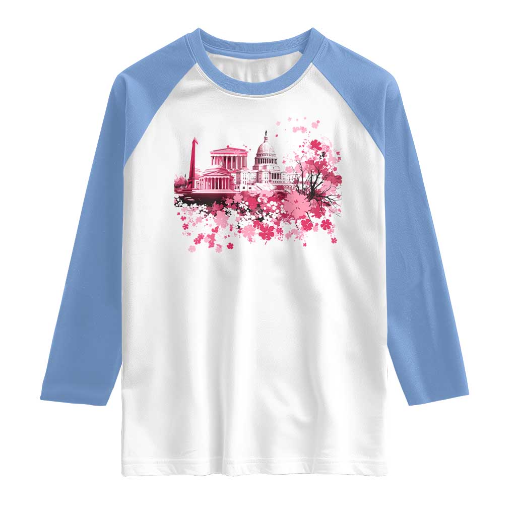 Washington DC Cherry Blossoms Raglan Shirt Capitol Building Monuments Memorials Sakura
