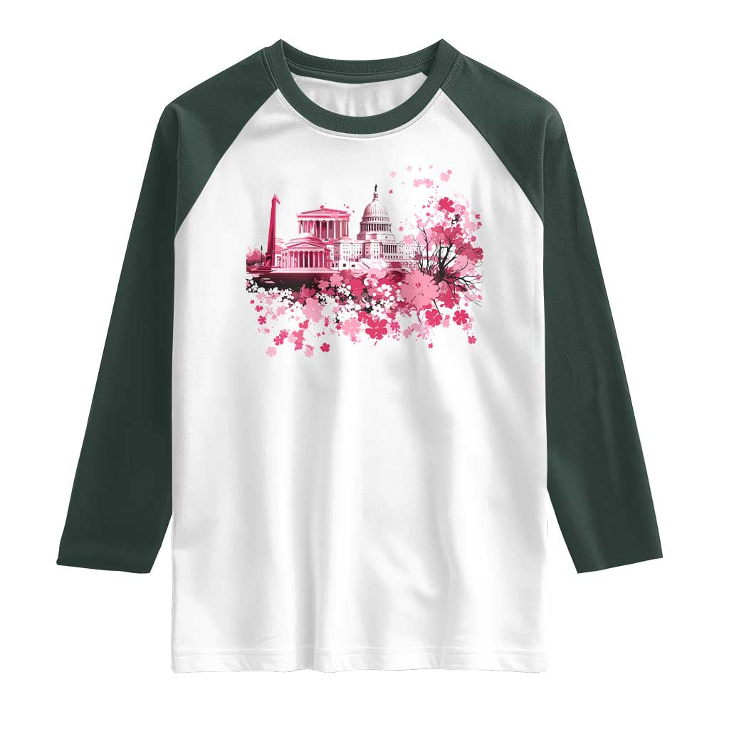 Washington DC Cherry Blossoms Raglan Shirt Capitol Building Monuments Memorials Sakura