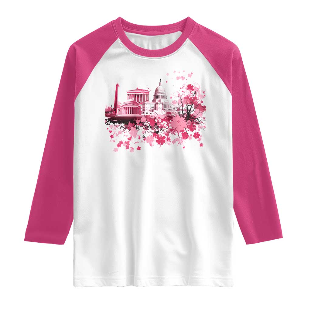 Washington DC Cherry Blossoms Raglan Shirt Capitol Building Monuments Memorials Sakura