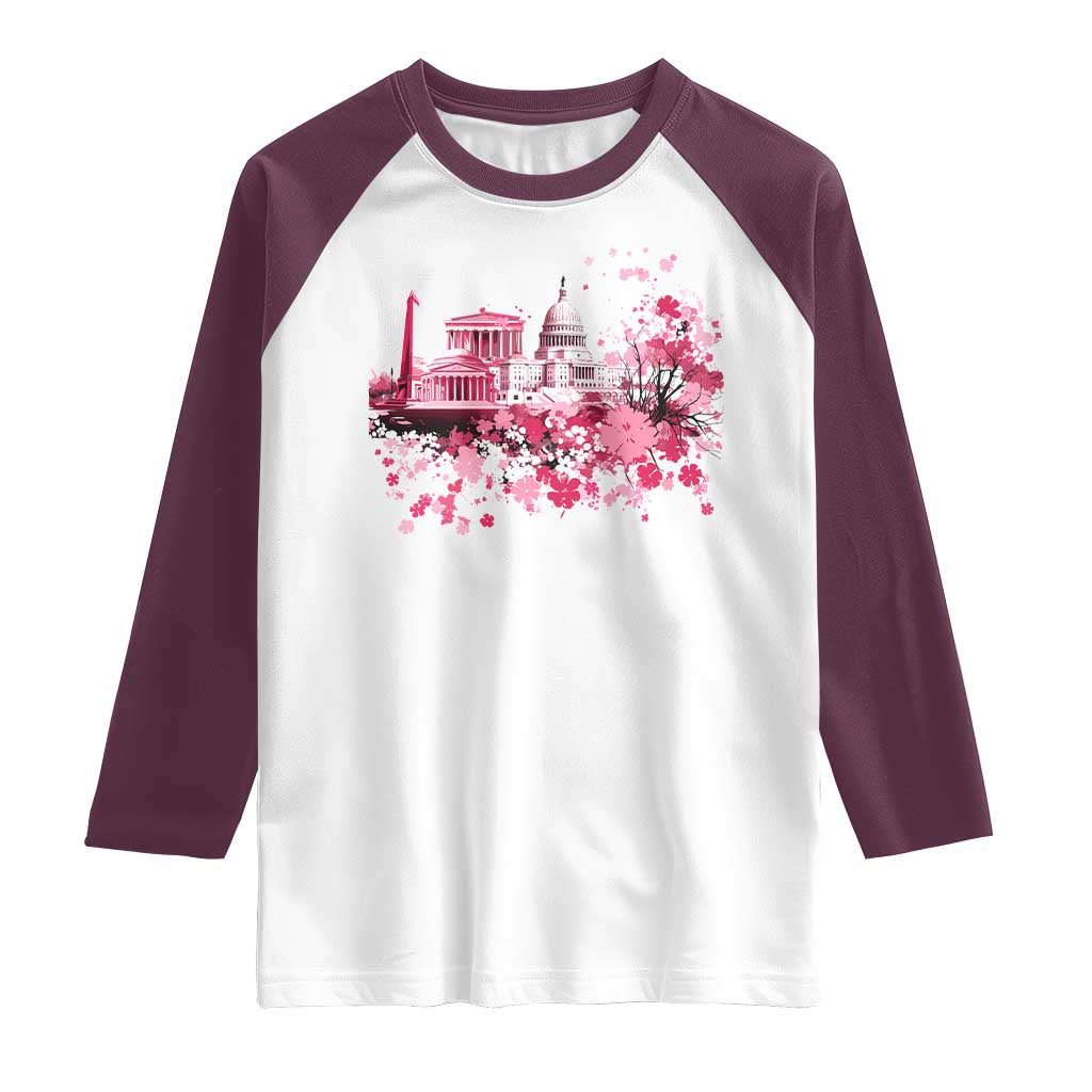 Washington DC Cherry Blossoms Raglan Shirt Capitol Building Monuments Memorials Sakura