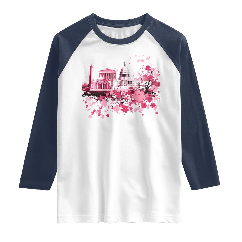 Washington DC Cherry Blossoms Raglan Shirt Capitol Building Monuments Memorials Sakura