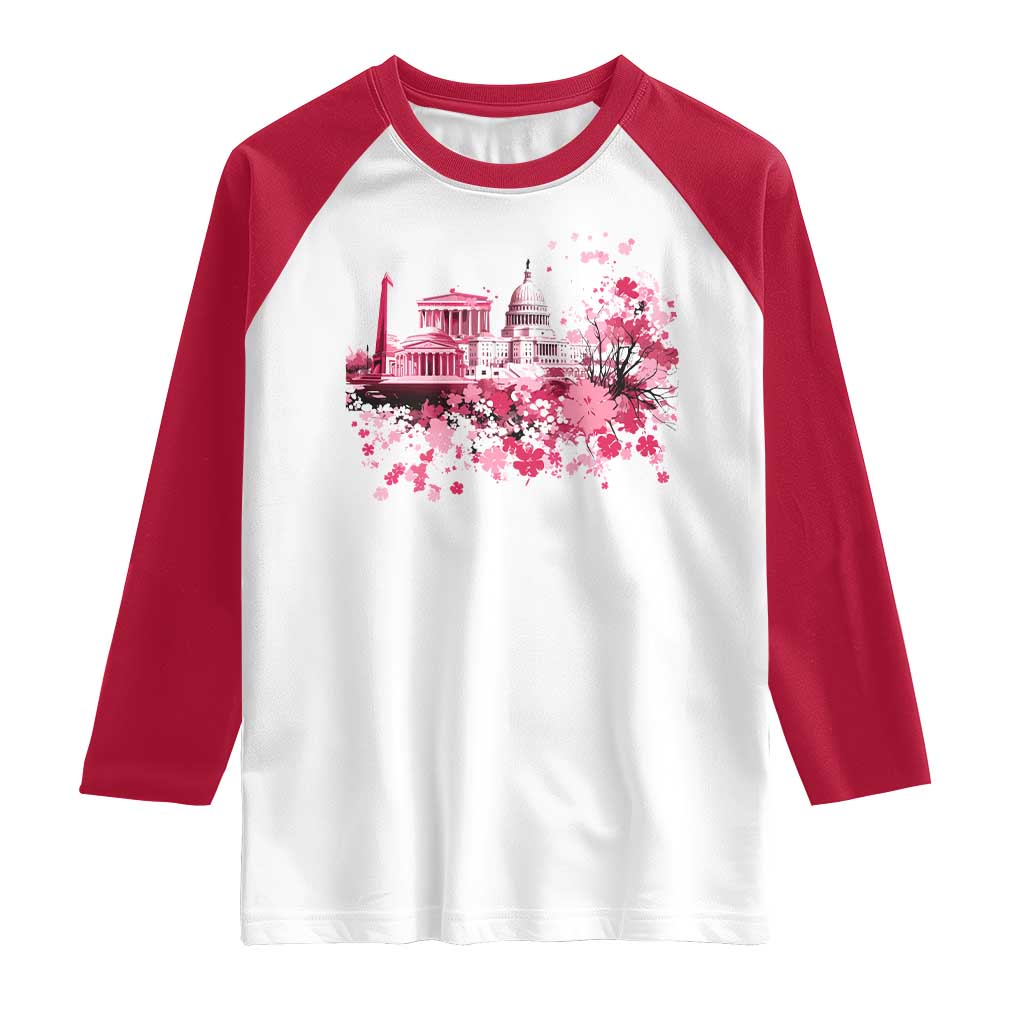 Washington DC Cherry Blossoms Raglan Shirt Capitol Building Monuments Memorials Sakura