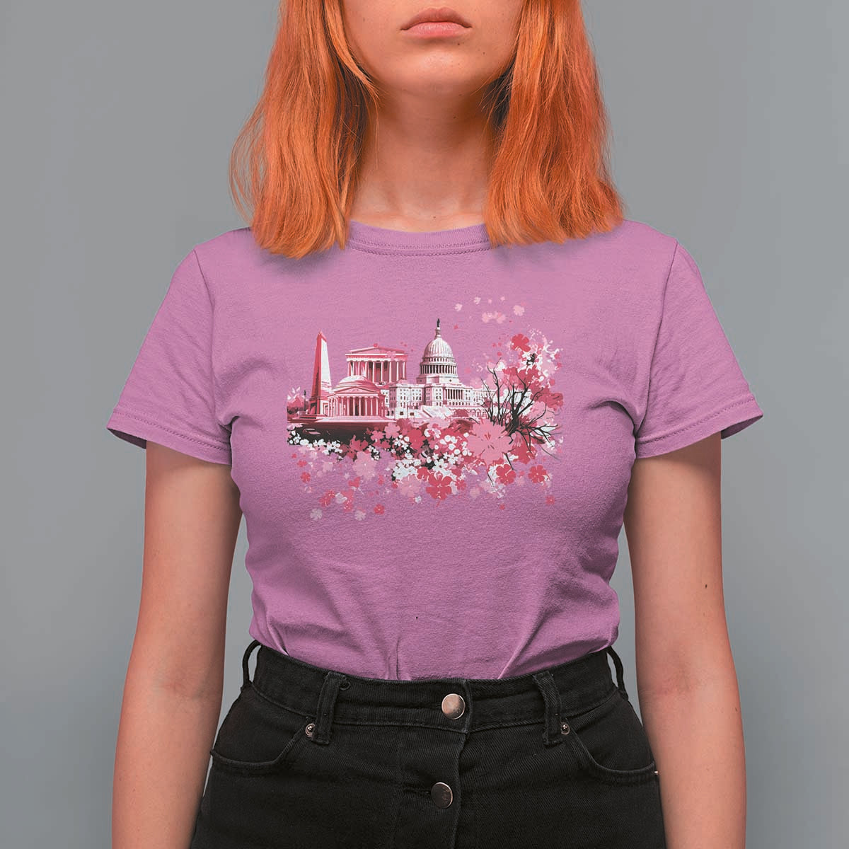Washington DC Cherry Blossoms T Shirt For Women Capitol Building Monuments Memorials Sakura TS11