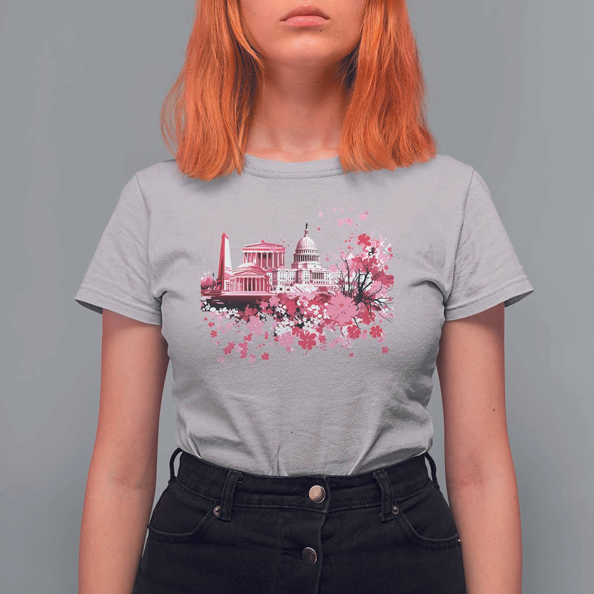 Washington DC Cherry Blossoms T Shirt For Women Capitol Building Monuments Memorials Sakura