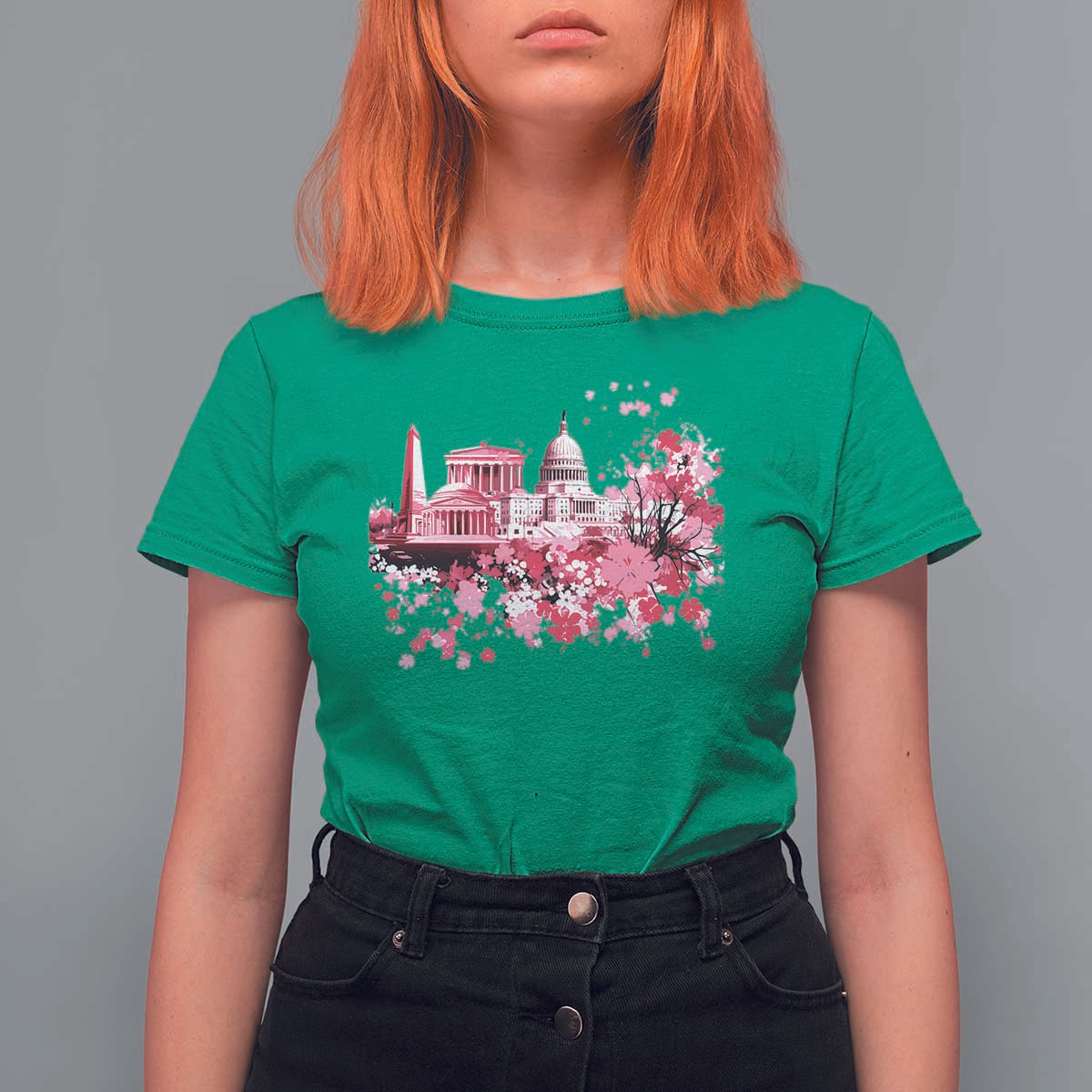 Washington DC Cherry Blossoms T Shirt For Women Capitol Building Monuments Memorials Sakura