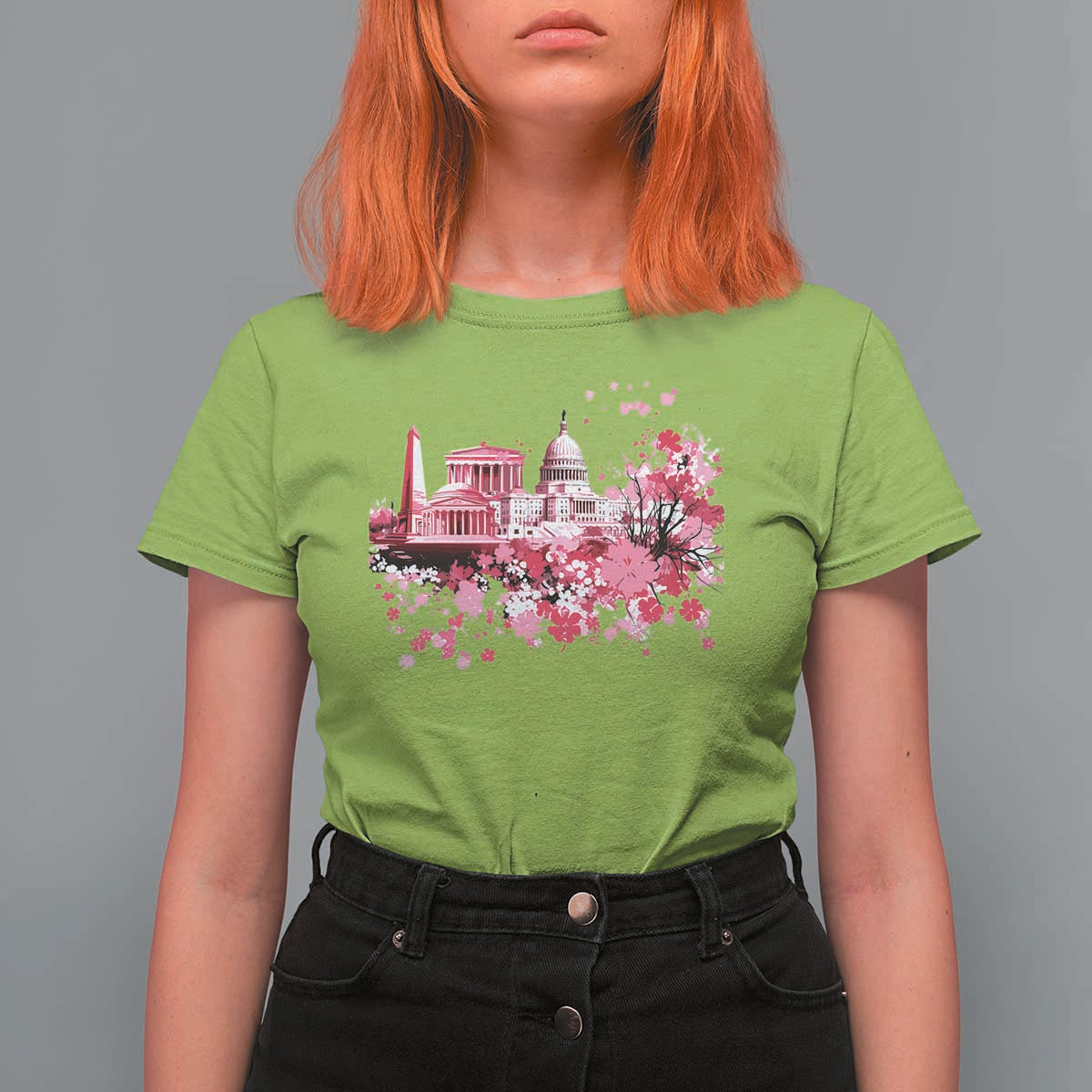 Washington DC Cherry Blossoms T Shirt For Women Capitol Building Monuments Memorials Sakura TS11