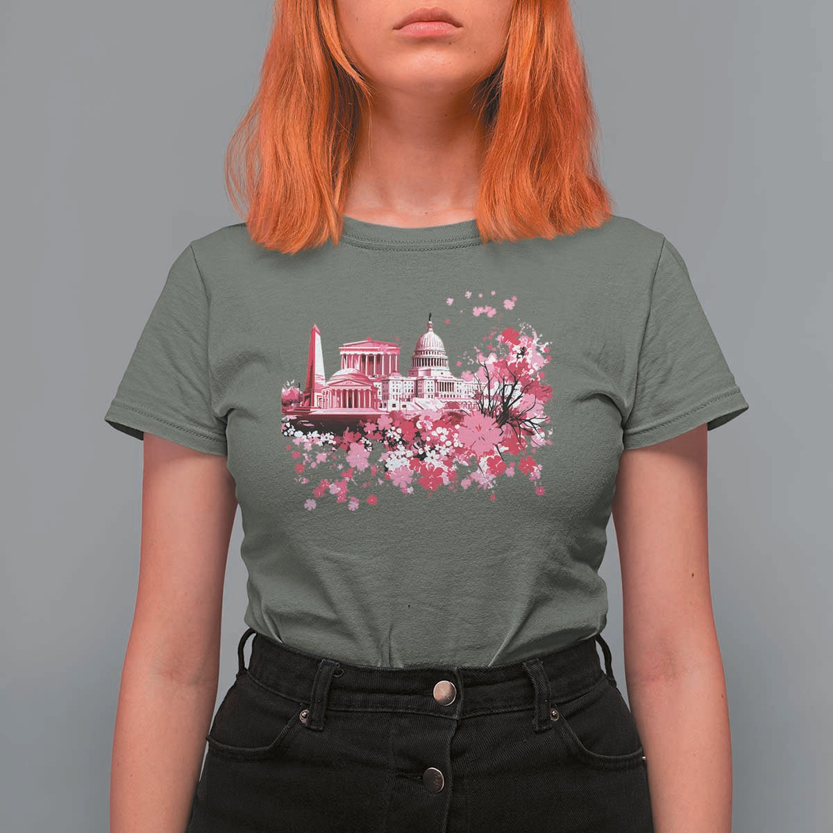 Washington DC Cherry Blossoms T Shirt For Women Capitol Building Monuments Memorials Sakura TS11