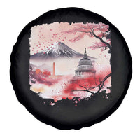 Washington DC Cherry Blossoms Monuments Memorials Spare Tire Cover Japanese Art Style Mount Fuji Sakura
