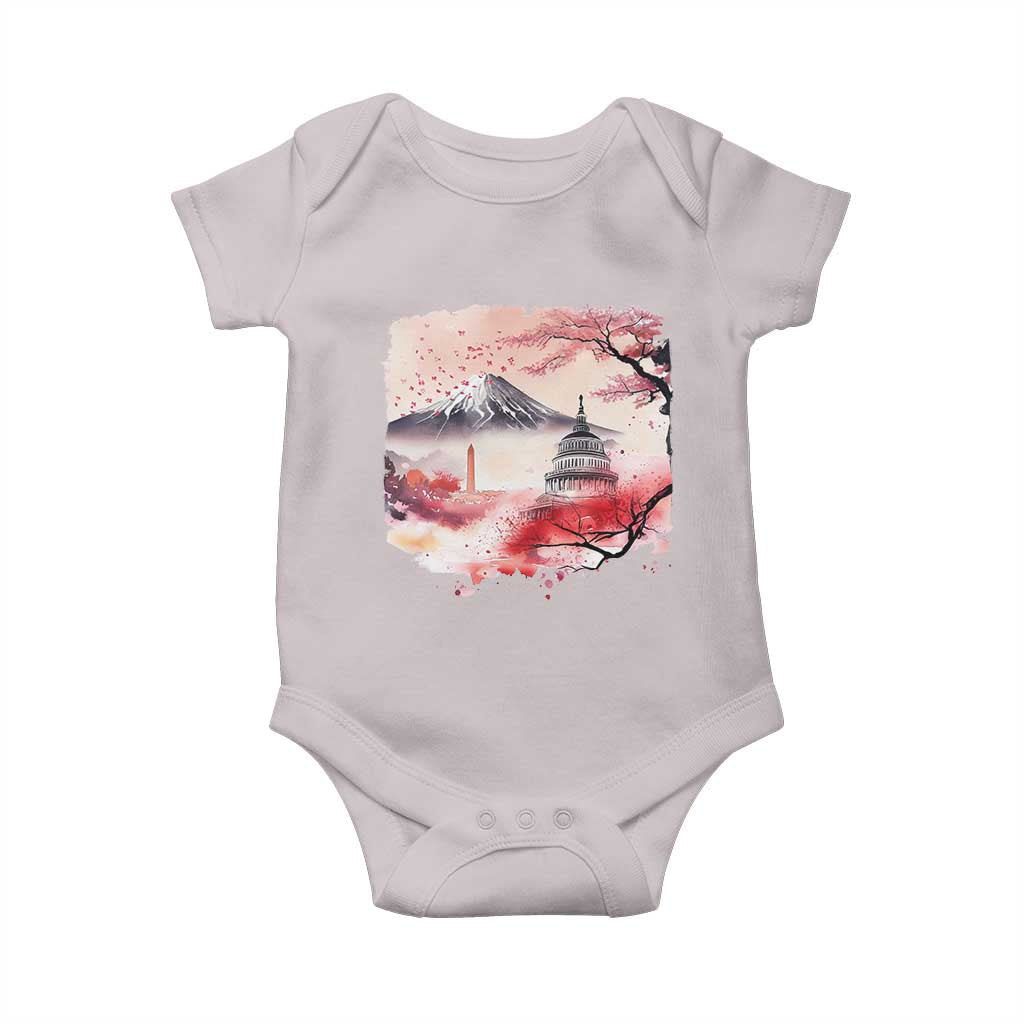 Washington DC Cherry Blossoms Monuments Memorials Baby Onesie Japanese Art Style Mount Fuji Sakura