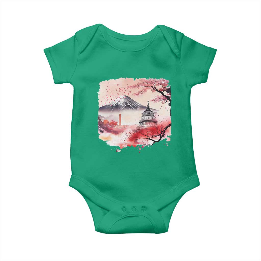 Washington DC Cherry Blossoms Monuments Memorials Baby Onesie Japanese Art Style Mount Fuji Sakura