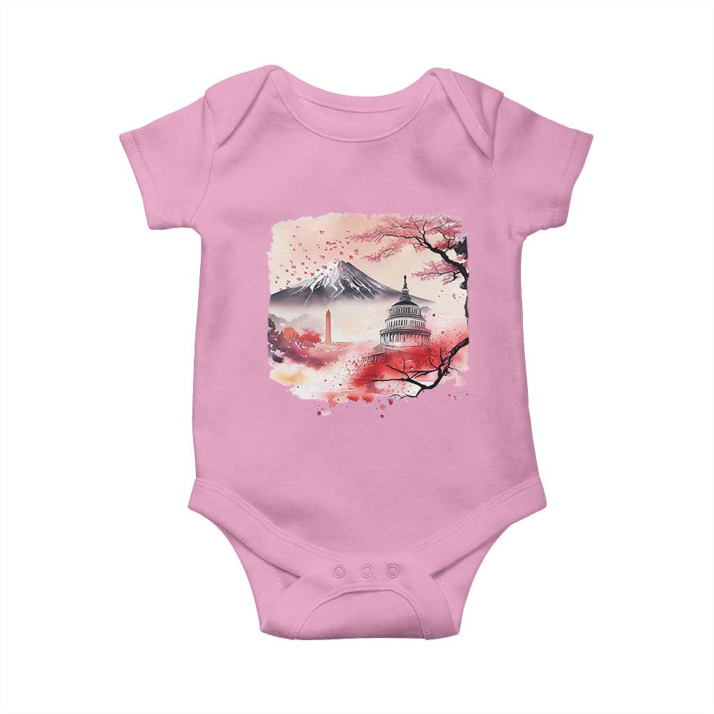 Washington DC Cherry Blossoms Monuments Memorials Baby Onesie Japanese Art Style Mount Fuji Sakura