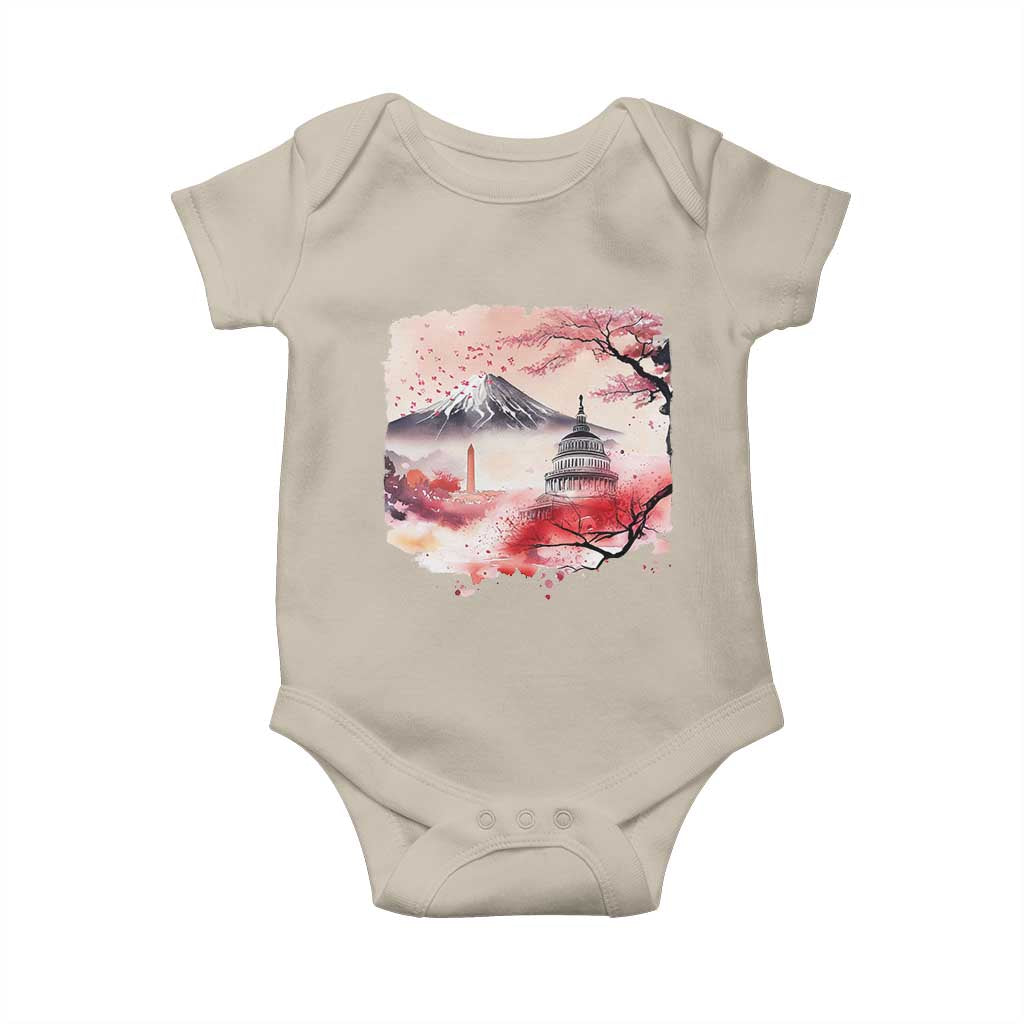 Washington DC Cherry Blossoms Monuments Memorials Baby Onesie Japanese Art Style Mount Fuji Sakura
