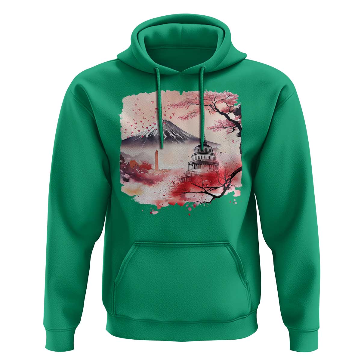 Washington DC Cherry Blossoms Monuments Memorials Hoodie Japanese Art Style Mount Fuji Sakura