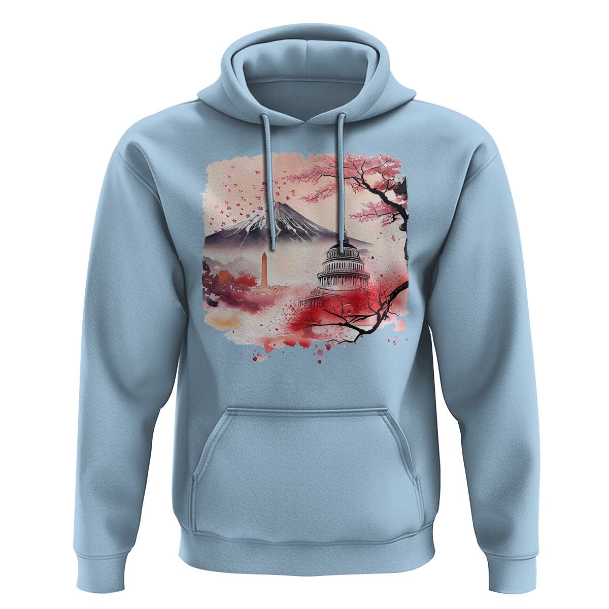 Washington DC Cherry Blossoms Monuments Memorials Hoodie Japanese Art Style Mount Fuji Sakura
