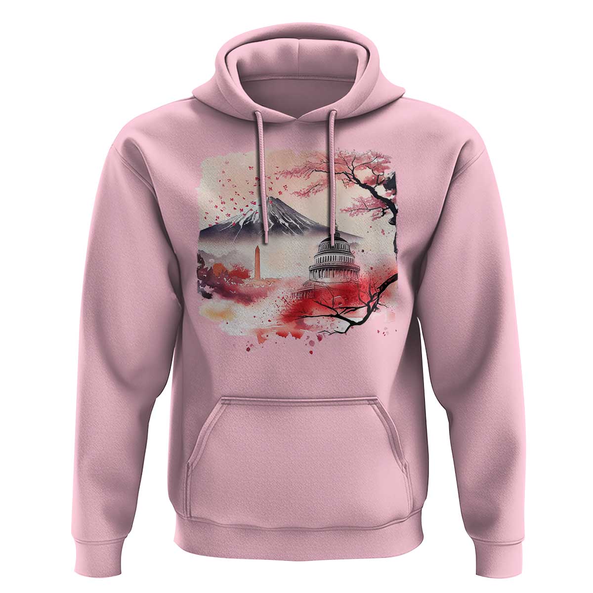 Washington DC Cherry Blossoms Monuments Memorials Hoodie Japanese Art Style Mount Fuji Sakura