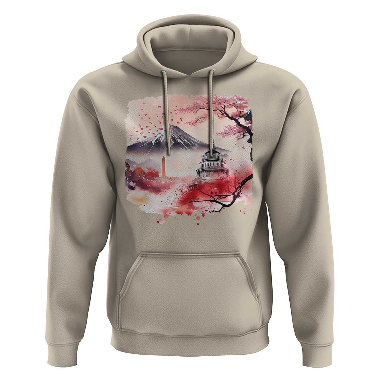Washington DC Cherry Blossoms Monuments Memorials Hoodie Japanese Art Style Mount Fuji Sakura