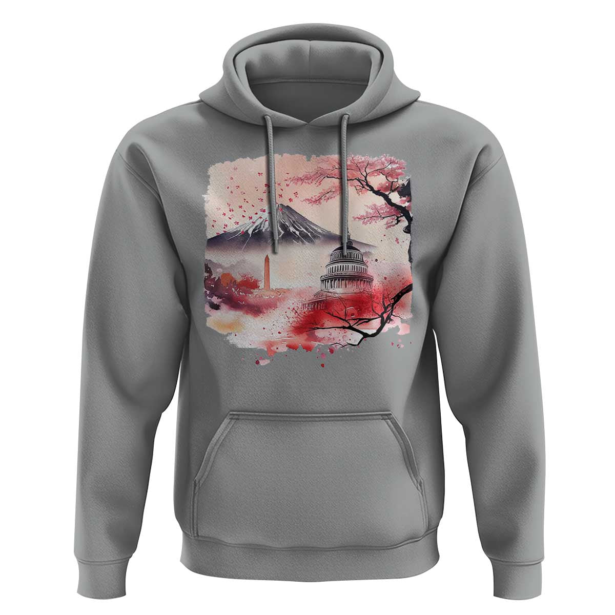 Washington DC Cherry Blossoms Monuments Memorials Hoodie Japanese Art Style Mount Fuji Sakura