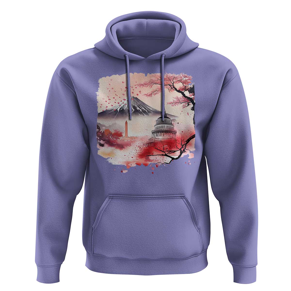 Washington DC Cherry Blossoms Monuments Memorials Hoodie Japanese Art Style Mount Fuji Sakura