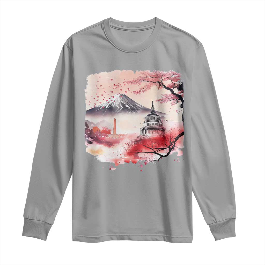 Washington DC Cherry Blossoms Monuments Memorials Long Sleeve Shirt Japanese Art Style Mount Fuji Sakura