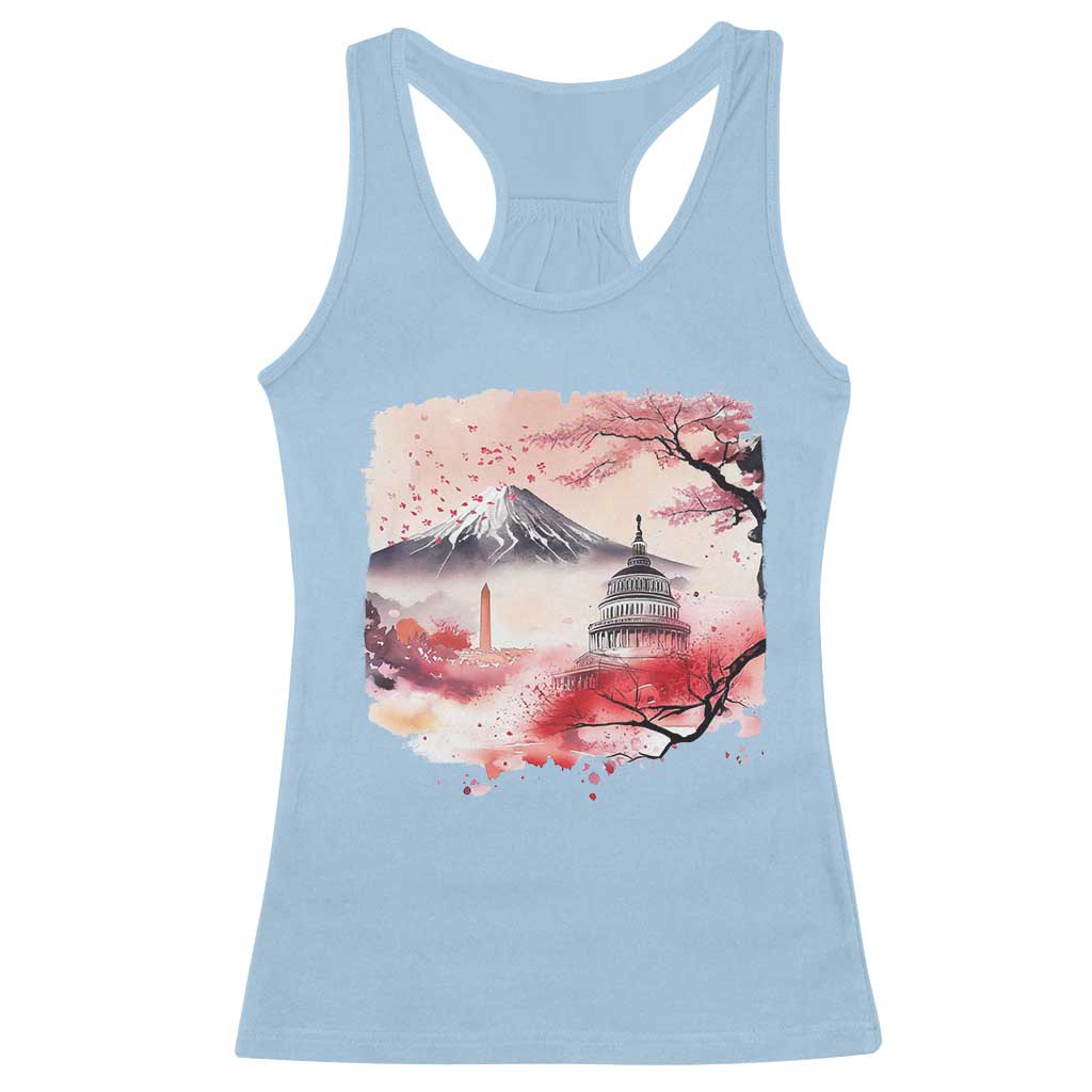 Washington DC Cherry Blossoms Monuments Memorials Racerback Tank Top Japanese Art Style Mount Fuji Sakura