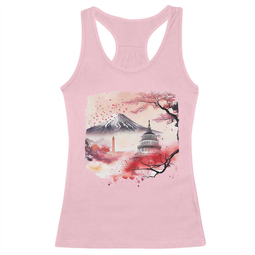 Washington DC Cherry Blossoms Monuments Memorials Racerback Tank Top Japanese Art Style Mount Fuji Sakura