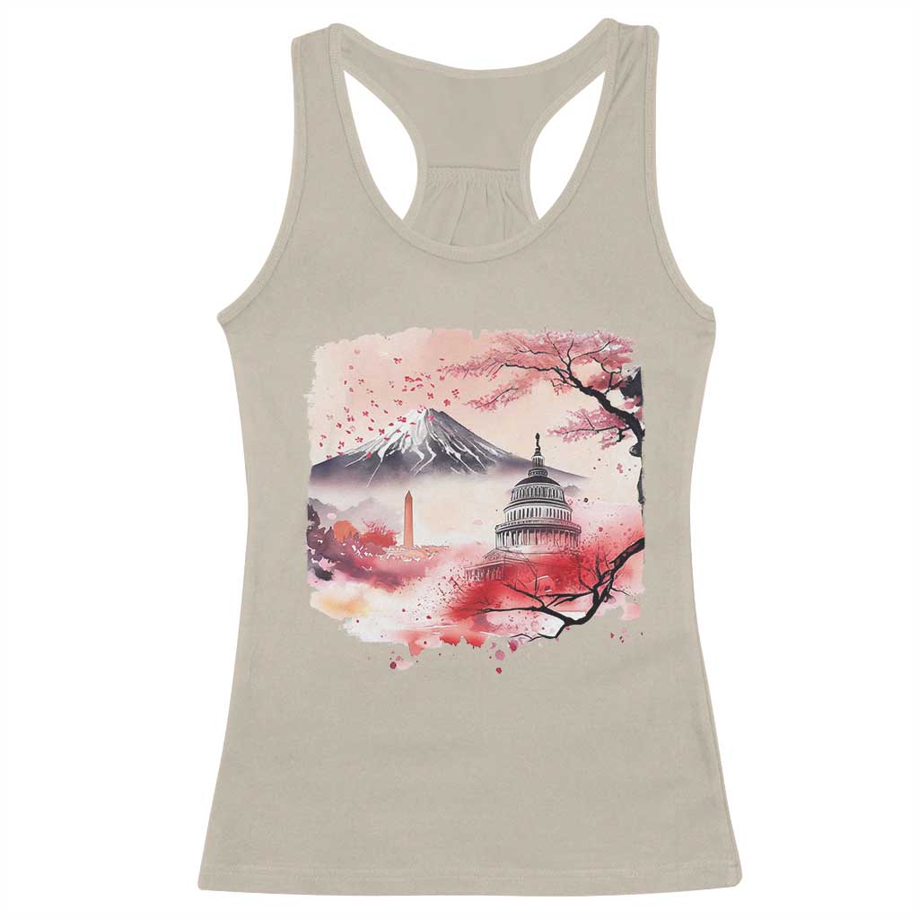 Washington DC Cherry Blossoms Monuments Memorials Racerback Tank Top Japanese Art Style Mount Fuji Sakura