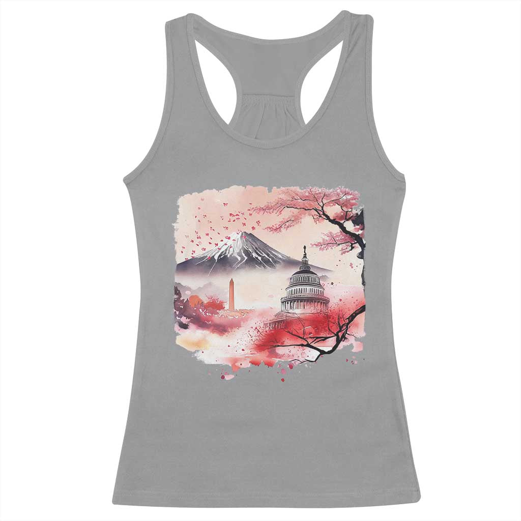 Washington DC Cherry Blossoms Monuments Memorials Racerback Tank Top Japanese Art Style Mount Fuji Sakura