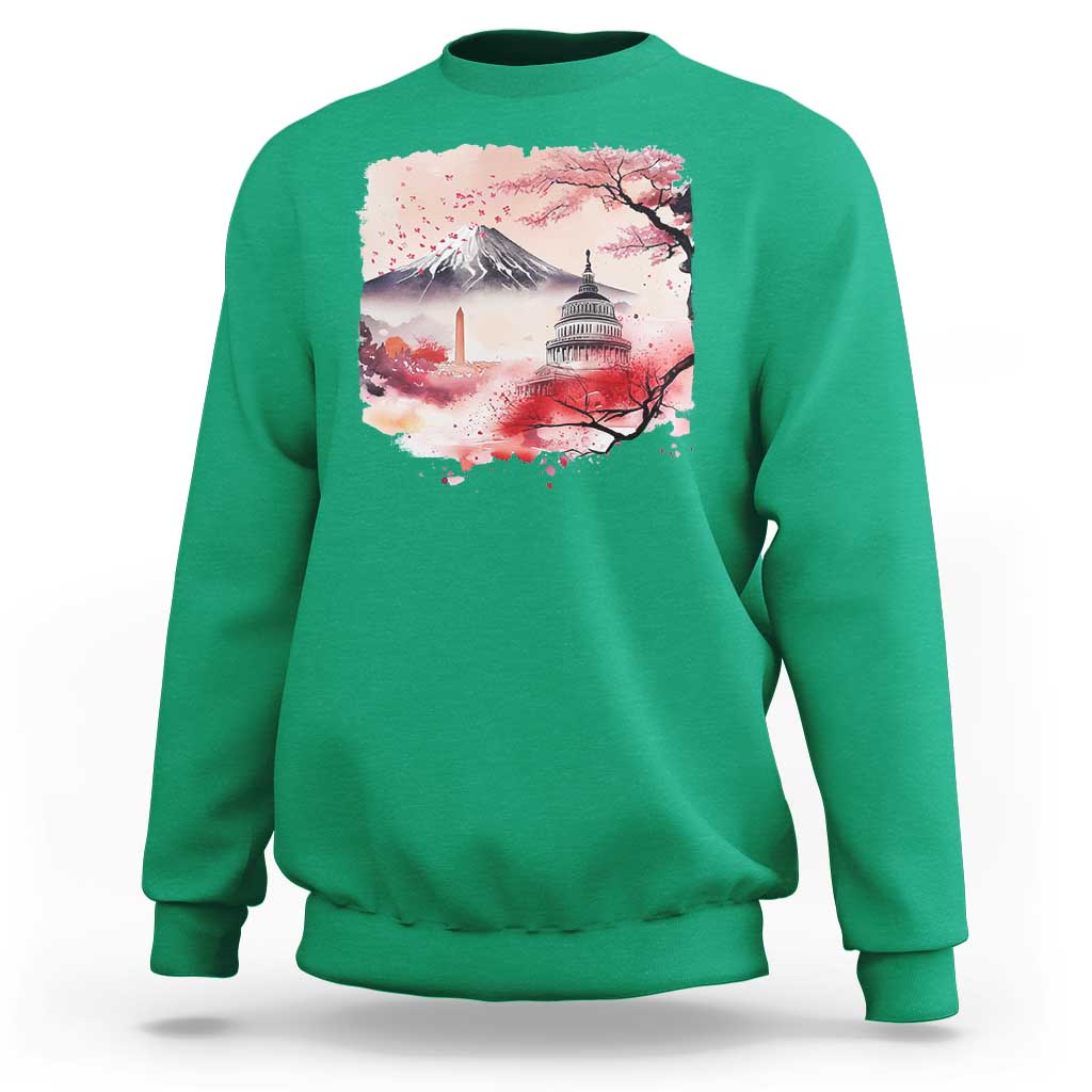 Washington DC Cherry Blossoms Monuments Memorials Sweatshirt Japanese Art Style Mount Fuji Sakura