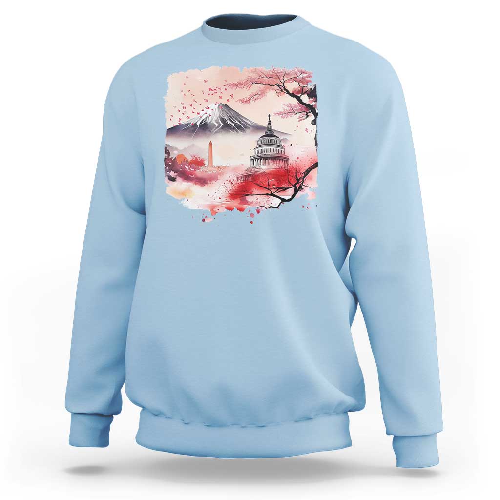 Washington DC Cherry Blossoms Monuments Memorials Sweatshirt Japanese Art Style Mount Fuji Sakura