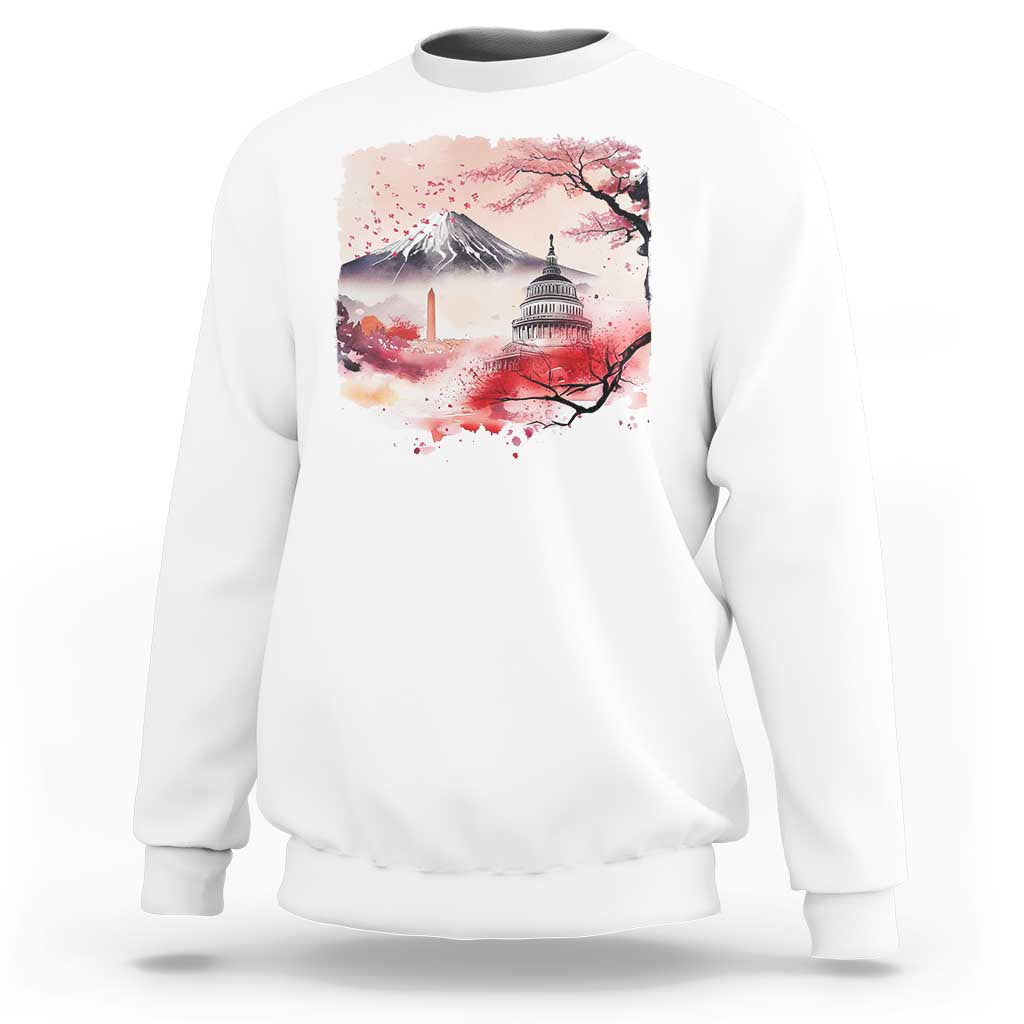 Washington DC Cherry Blossoms Monuments Memorials Sweatshirt Japanese Art Style Mount Fuji Sakura