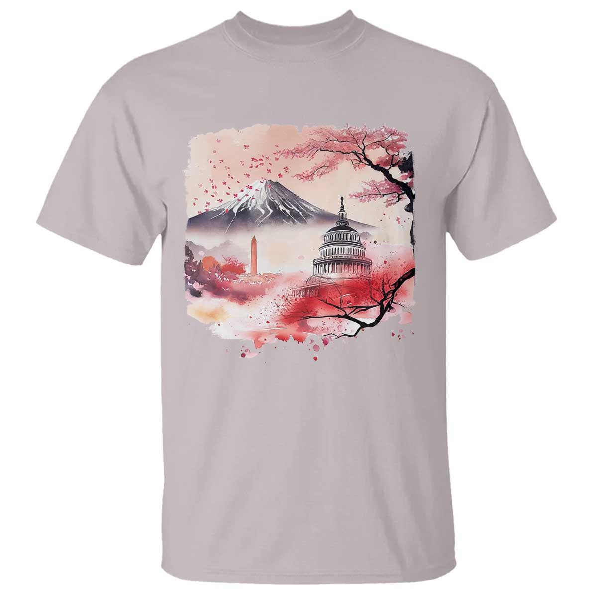 Washington DC Cherry Blossoms Monuments Memorials T Shirt Japanese Art Style Mount Fuji Sakura