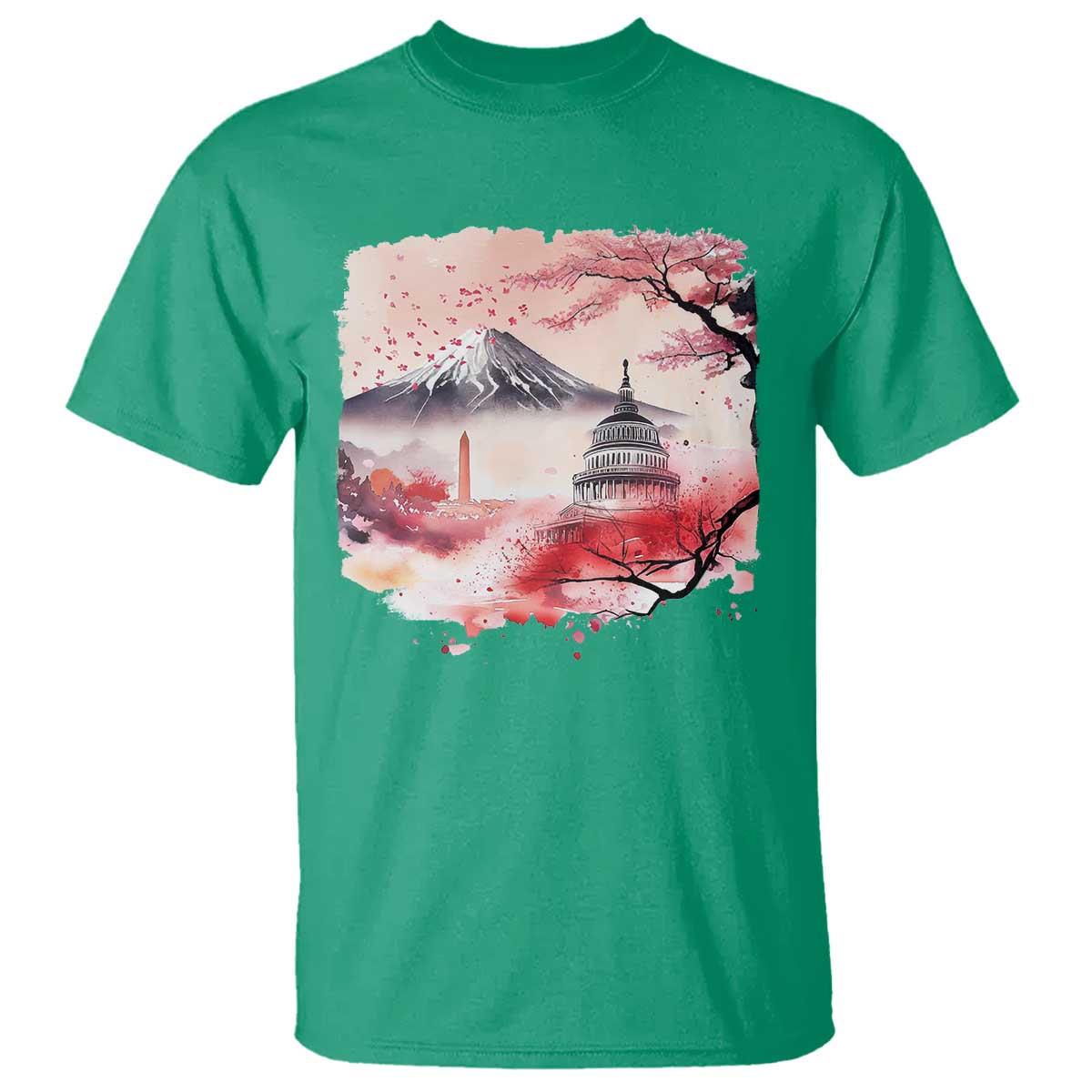Washington DC Cherry Blossoms Monuments Memorials T Shirt Japanese Art Style Mount Fuji Sakura