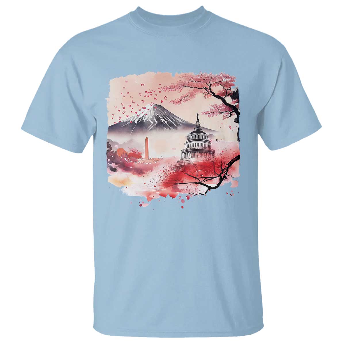Washington DC Cherry Blossoms Monuments Memorials T Shirt Japanese Art Style Mount Fuji Sakura