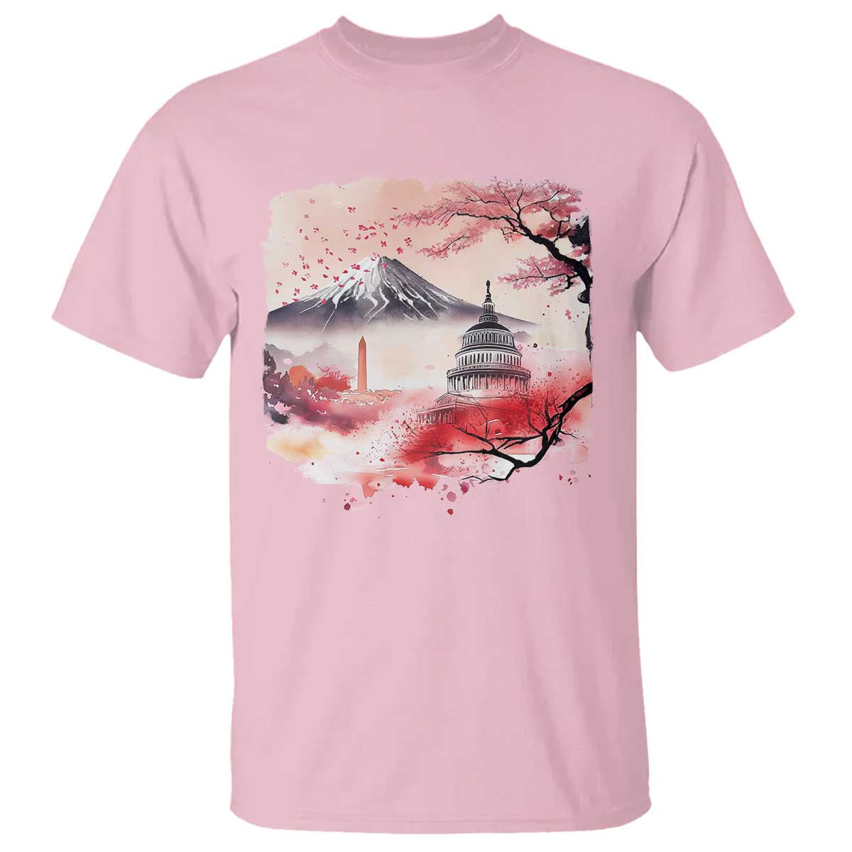 Washington DC Cherry Blossoms Monuments Memorials T Shirt Japanese Art Style Mount Fuji Sakura
