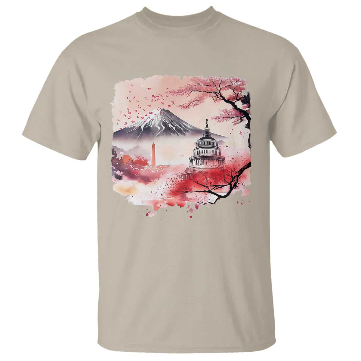 Washington DC Cherry Blossoms Monuments Memorials T Shirt Japanese Art Style Mount Fuji Sakura