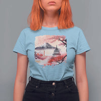 Washington DC Cherry Blossoms Monuments Memorials T Shirt For Women Japanese Art Style Mount Fuji Sakura