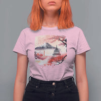 Washington DC Cherry Blossoms Monuments Memorials T Shirt For Women Japanese Art Style Mount Fuji Sakura