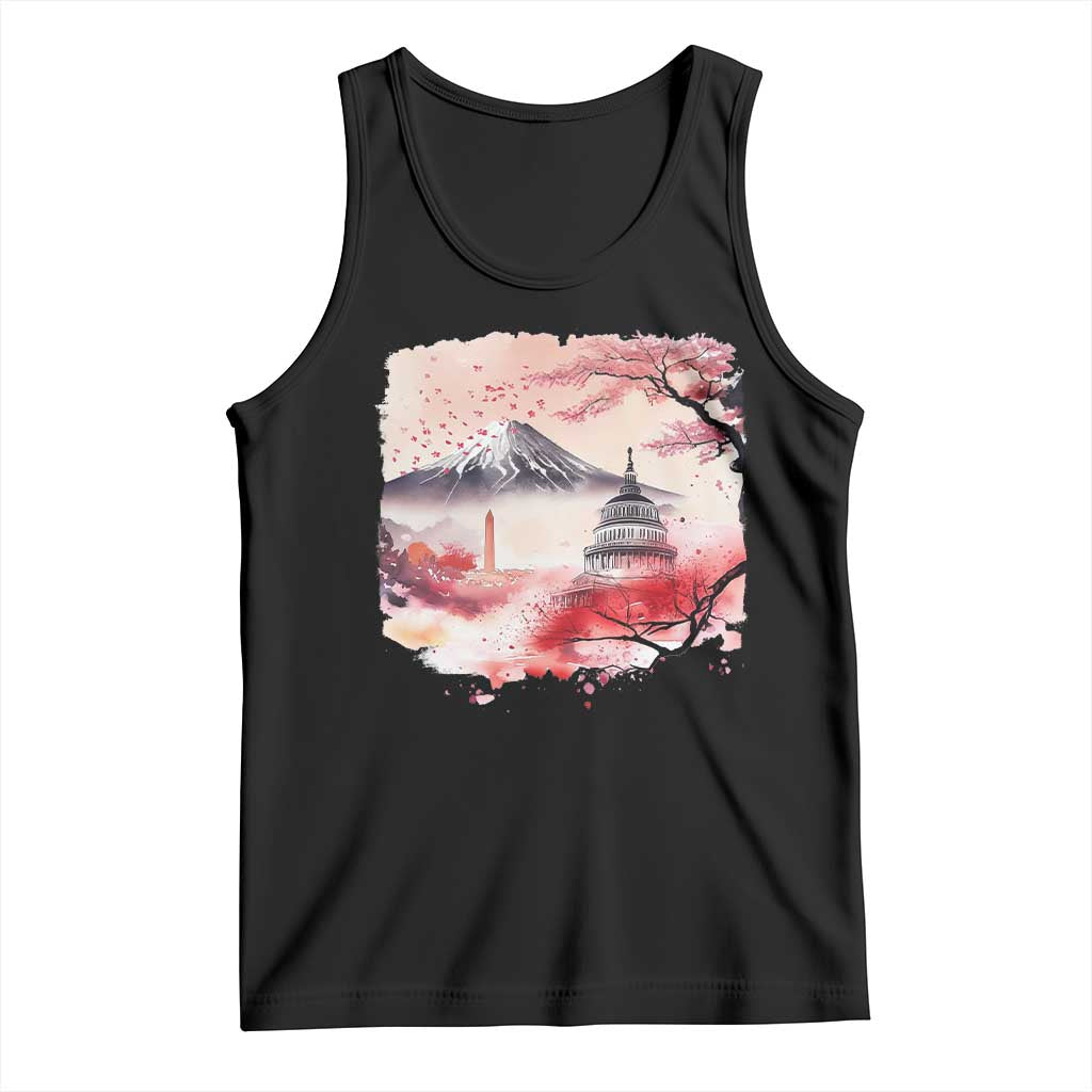 Washington DC Cherry Blossoms Monuments Memorials Tank Top Japanese Art Style Mount Fuji Sakura