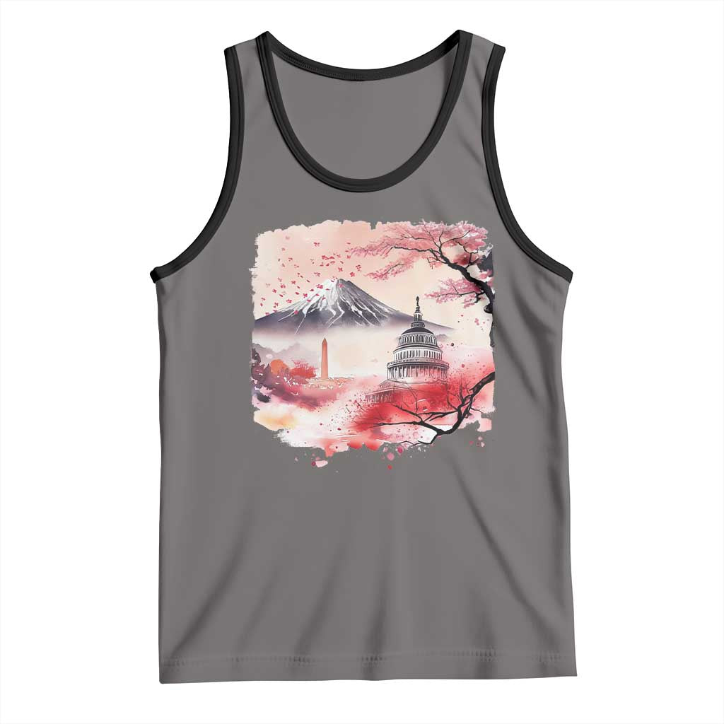 Washington DC Cherry Blossoms Monuments Memorials Tank Top Japanese Art Style Mount Fuji Sakura