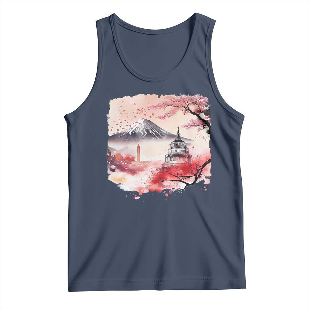 Washington DC Cherry Blossoms Monuments Memorials Tank Top Japanese Art Style Mount Fuji Sakura