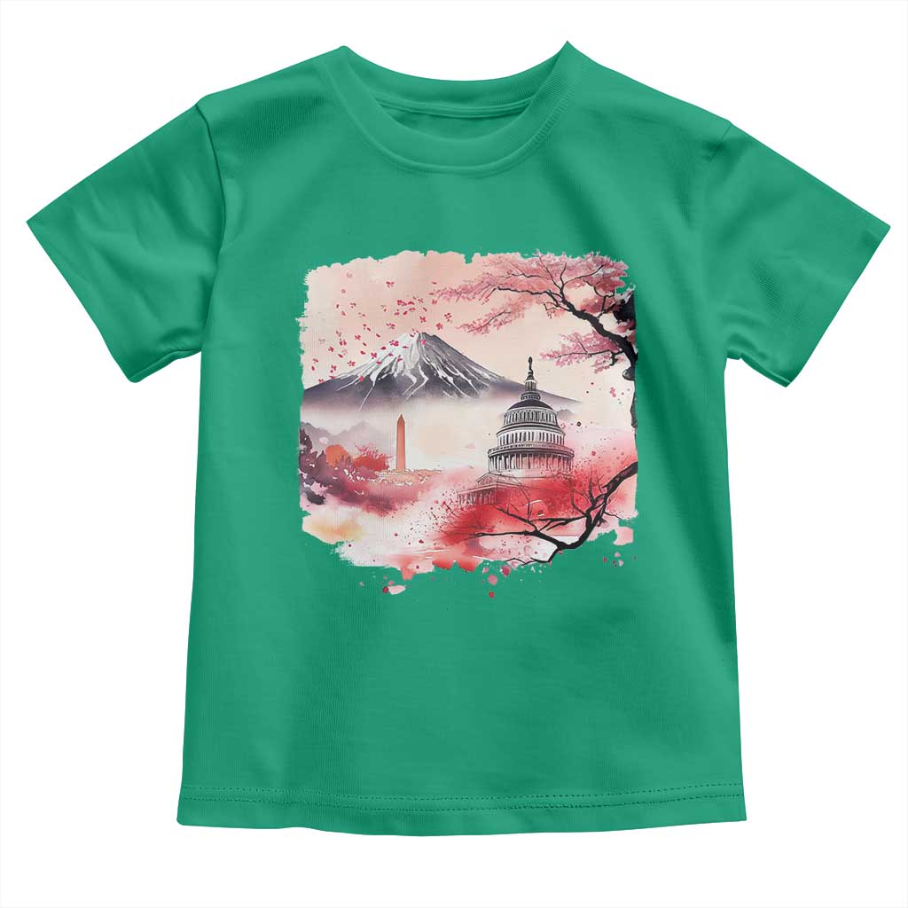 Washington DC Cherry Blossoms Monuments Memorials Toddler T Shirt Japanese Art Style Mount Fuji Sakura