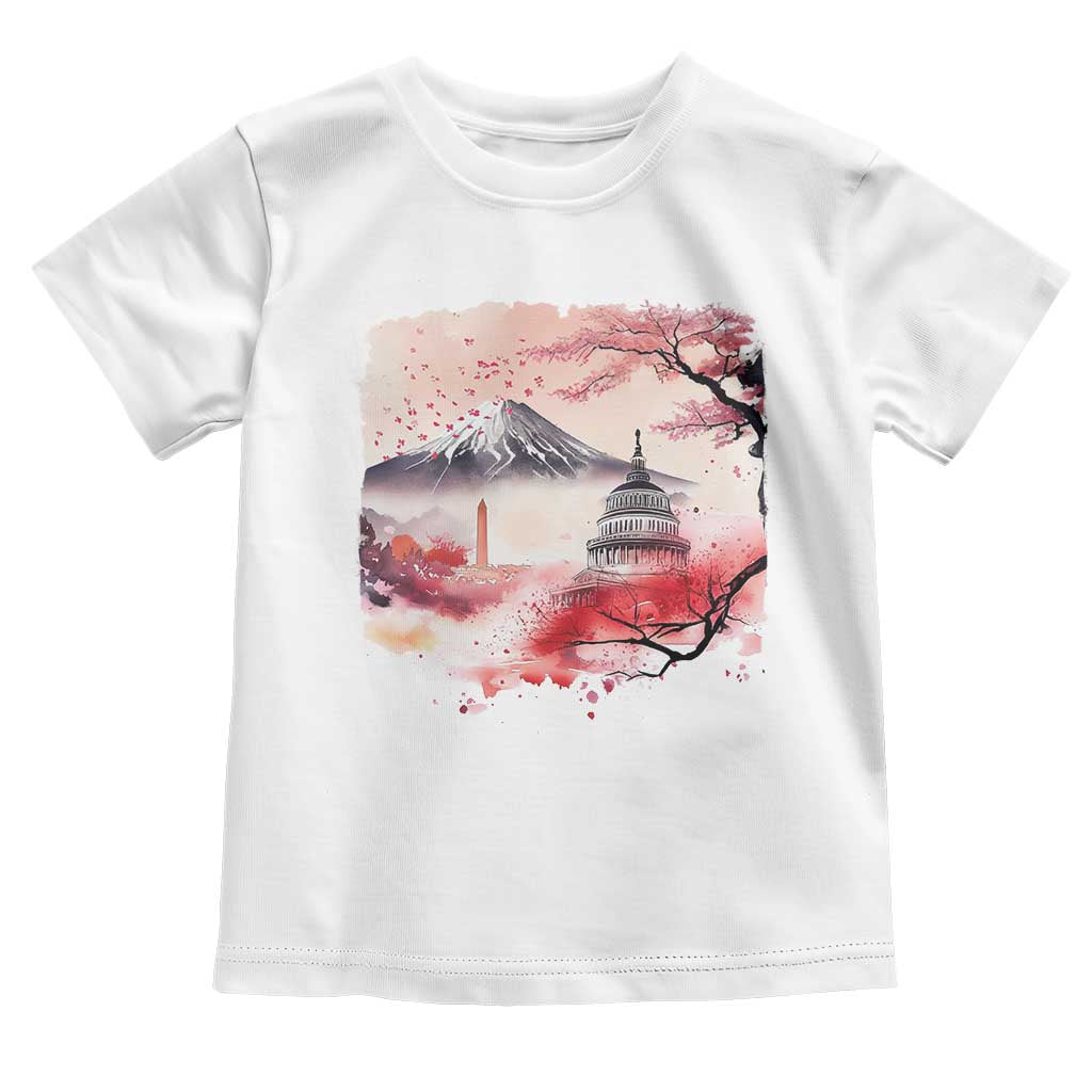 Washington DC Cherry Blossoms Monuments Memorials Toddler T Shirt Japanese Art Style Mount Fuji Sakura