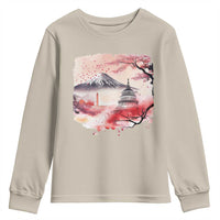 Washington DC Cherry Blossoms Monuments Memorials Youth Sweatshirt Japanese Art Style Mount Fuji Sakura