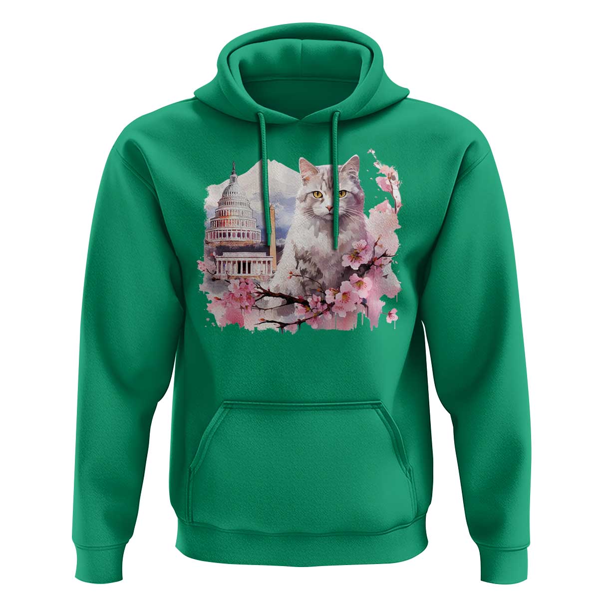 Washington DC Cat Cherry Blossoms Hoodie Capitol Building Monuments Memorials Sakura