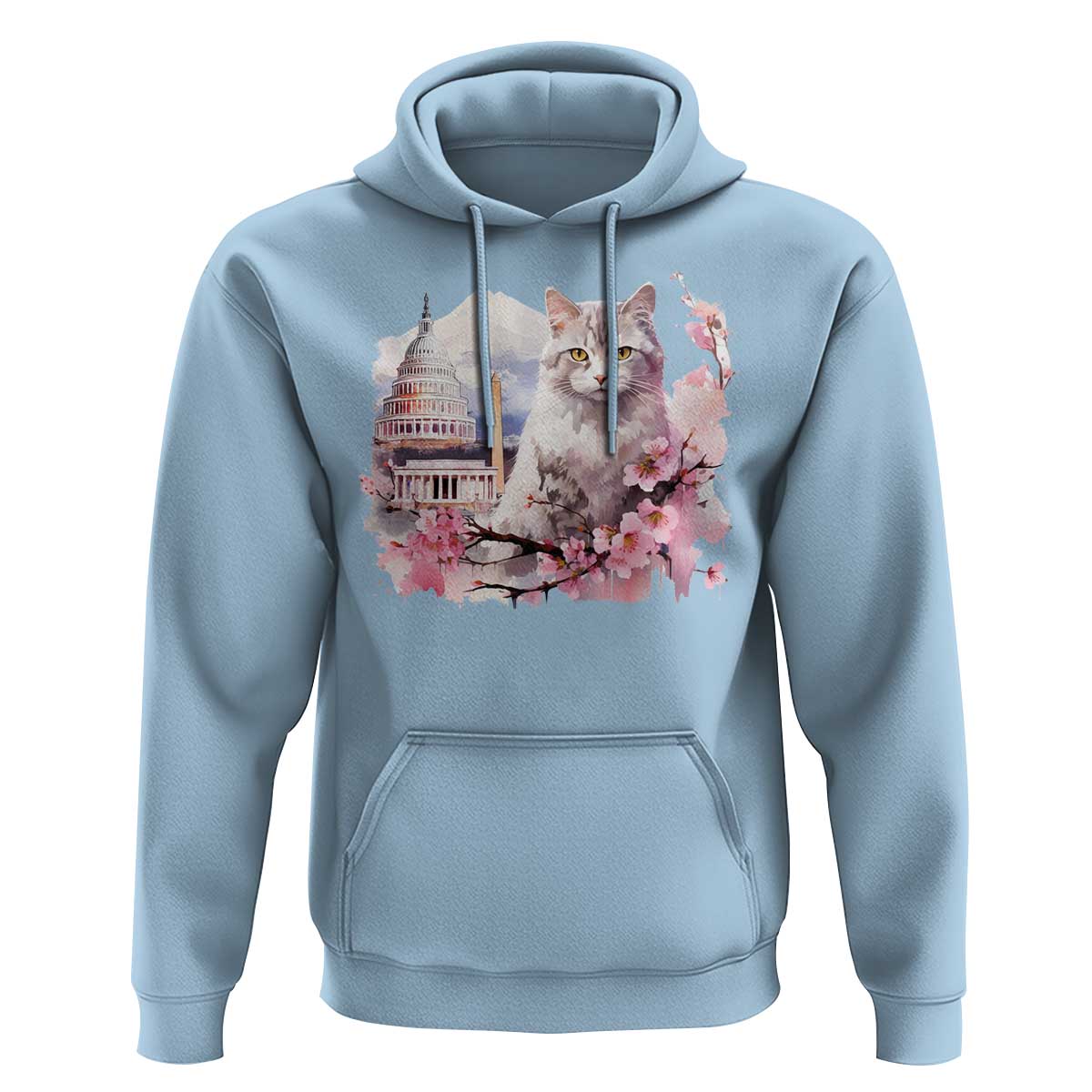 Washington DC Cat Cherry Blossoms Hoodie Capitol Building Monuments Memorials Sakura