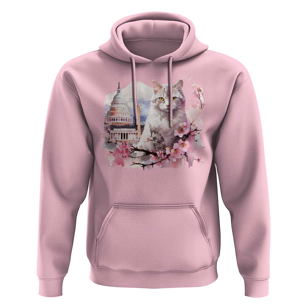 Washington DC Cat Cherry Blossoms Hoodie Capitol Building Monuments Memorials Sakura