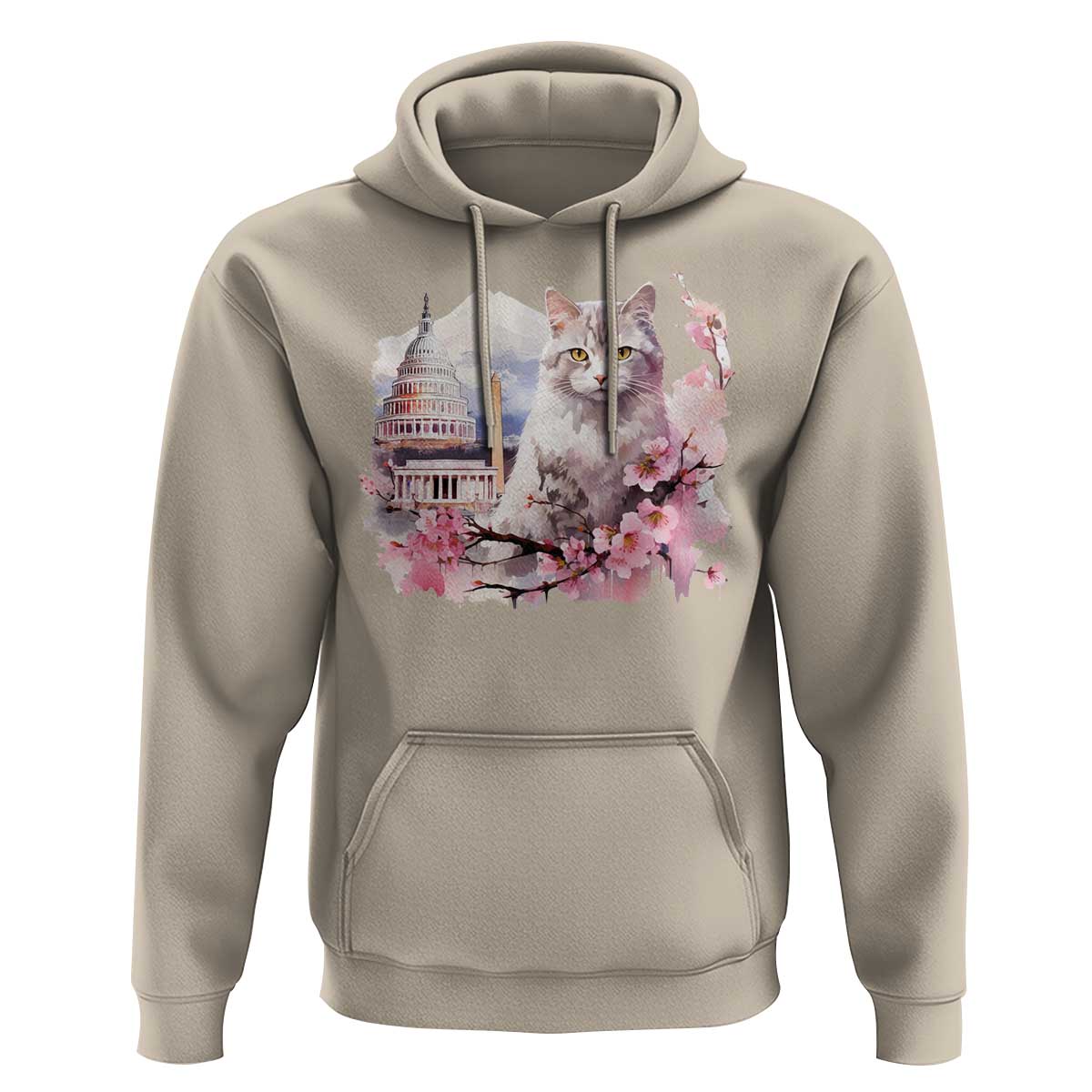 Washington DC Cat Cherry Blossoms Hoodie Capitol Building Monuments Memorials Sakura