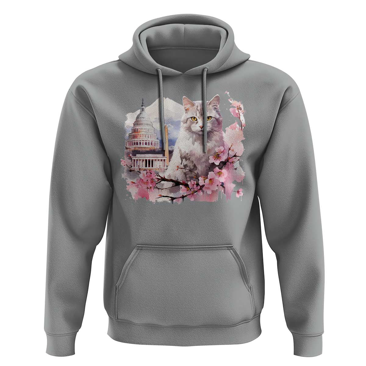 Washington DC Cat Cherry Blossoms Hoodie Capitol Building Monuments Memorials Sakura