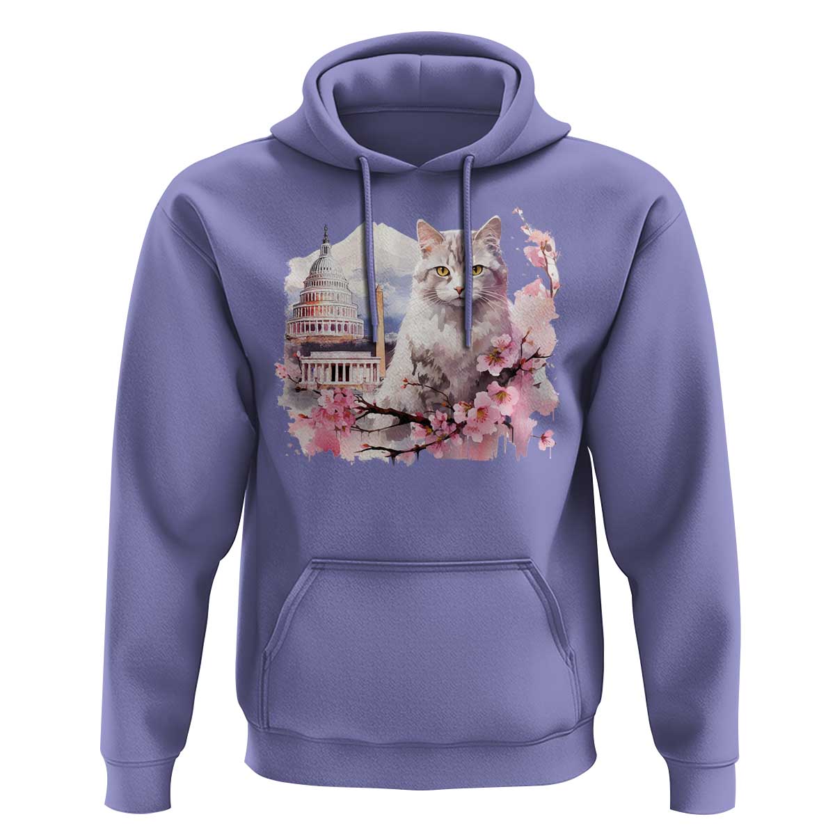 Washington DC Cat Cherry Blossoms Hoodie Capitol Building Monuments Memorials Sakura