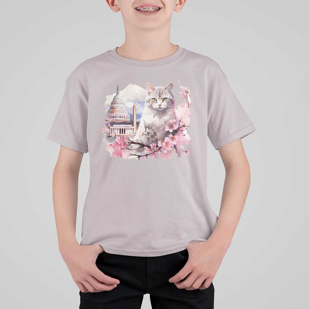 Washington DC Cat Cherry Blossoms T Shirt For Kid Capitol Building Monuments Memorials Sakura